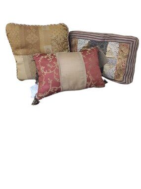 Source Unknown Red and Gold Accent Pillow Trio